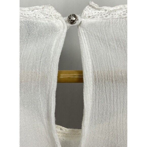 Life Style Top Babydoll Bell Sleeves Embroider Crochet White Gauze PL Large Boho - Picture 7 of 7